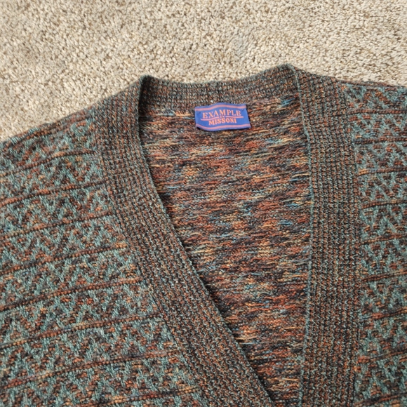 Example By‎ Missoni Cardigan Mens Medium Brown Fair Isle Wool Chunky Vintage - Picture 5 of 13